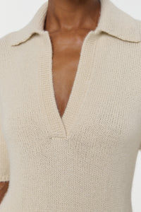 Sohan Knit Short Sleeve Polo in Off White Cashmere