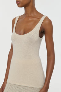 Brigid Knit Tank Top in Off White Cashmere