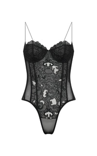 Bellarose Bodysuit in Black Silk Organza Lace