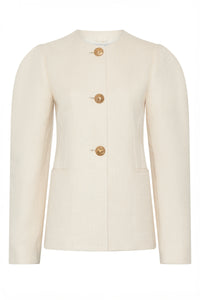 Daelan Jacket in Ivory Virgin Wool Silk Slub