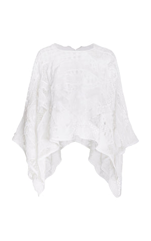 Acrion Knit Poncho in Ivory Cotton Macrame