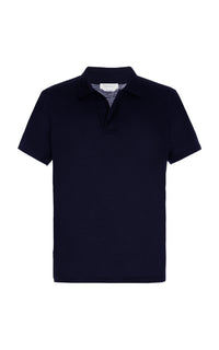 Navy Cotton Jersey Jaime Polo Shirt - Front View Flat Lay | Gabriela Hearst