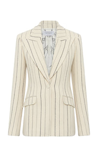 Leiva Blazer in Ivory Multi Pinstripe Wool Cashmere
