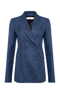 Angela Blazer in Denim Virgin Wool Silk with Linen