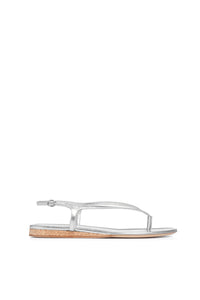 Gia Flat Sandal in Metallic Silver Leather