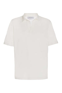 Stendhal Knit Short Sleeve Polo in Ivory Cashmere Silk