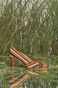 Azalea High Heel Crochet Pump in Rust Multi Nappa Leather
