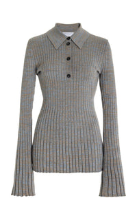 ライトブルーメランジカシミアのアラムニットポロ