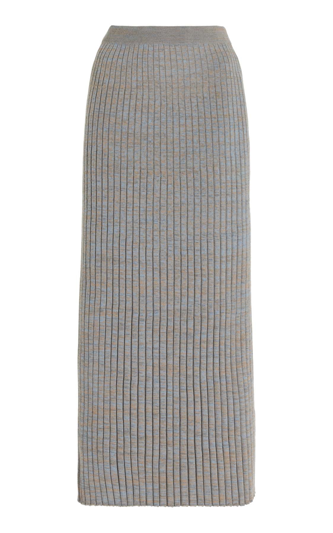 Conti Knit Midi Skirt in Light Blue Melange Cashmere