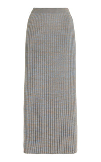 Conti Knit Midi Skirt in Light Blue Melange Cashmere