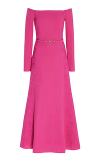 Carole Embroidered Dress in Fuchia Virgin Wool Crepe