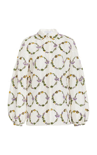 Selene Shirt in Ivory Printed Silk Twill