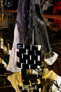 Laquered Patchwork Tote Bag in Black Lacquered Leather