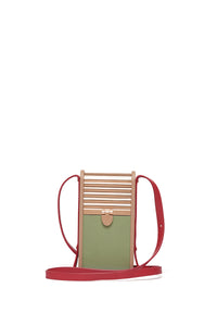 Mabel Crossbody Phone Case in Green, Nude & Red Nappa Leather