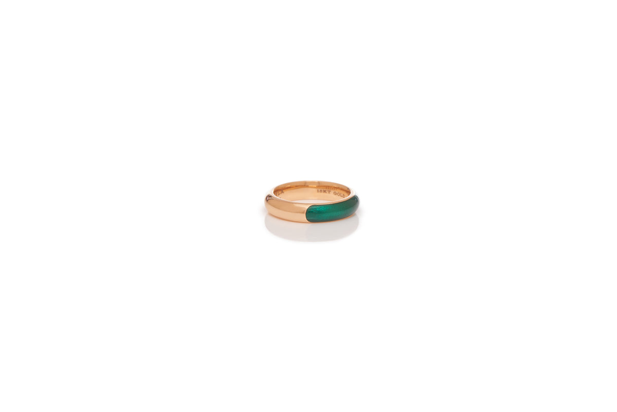Vitreous Green Enamel & 18K Gold Ring