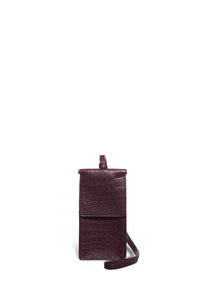 Cardi Necklace Bag in Bordeaux Crocodile Leather