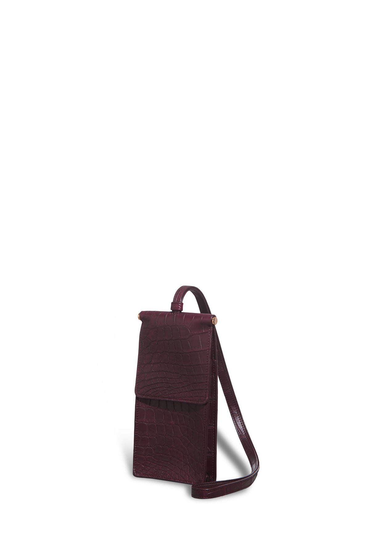Cardi Necklace Bag in Bordeaux Crocodile Leather