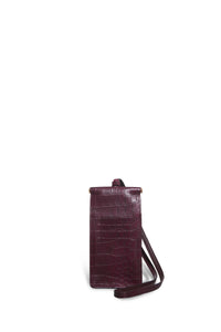 Cardi Necklace Bag in Bordeaux Crocodile Leather