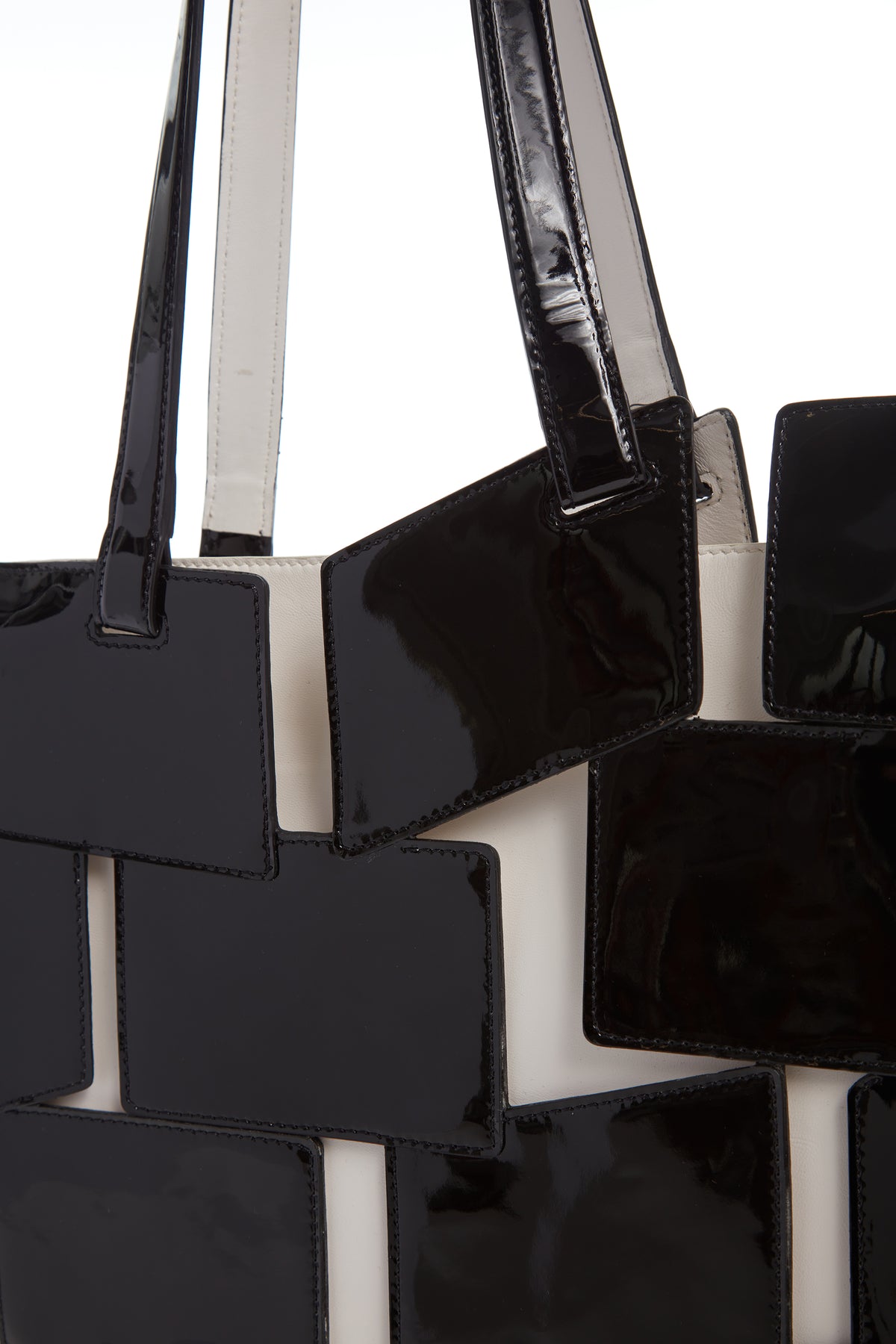 Laquered Patchwork Tote Bag in Black Lacquered Leather