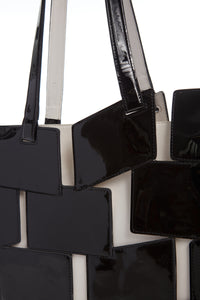 Laquered Patchwork Tote Bag in Black Lacquered Leather