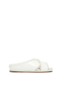 Ellington Flat Slide in Cream Leather with Wool Fur