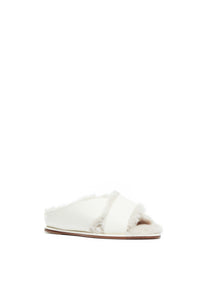 Ellington Flat Slide in Cream Leather with Wool Fur