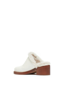 Armin Mules in Cream Leather with Wool Fur