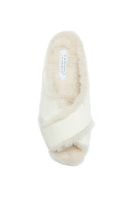 Ellington Flat Slide in Cream Leather with Wool Fur