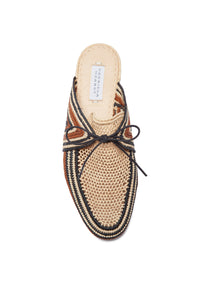 Harriet Flat Mule in Brown Multi Raffia