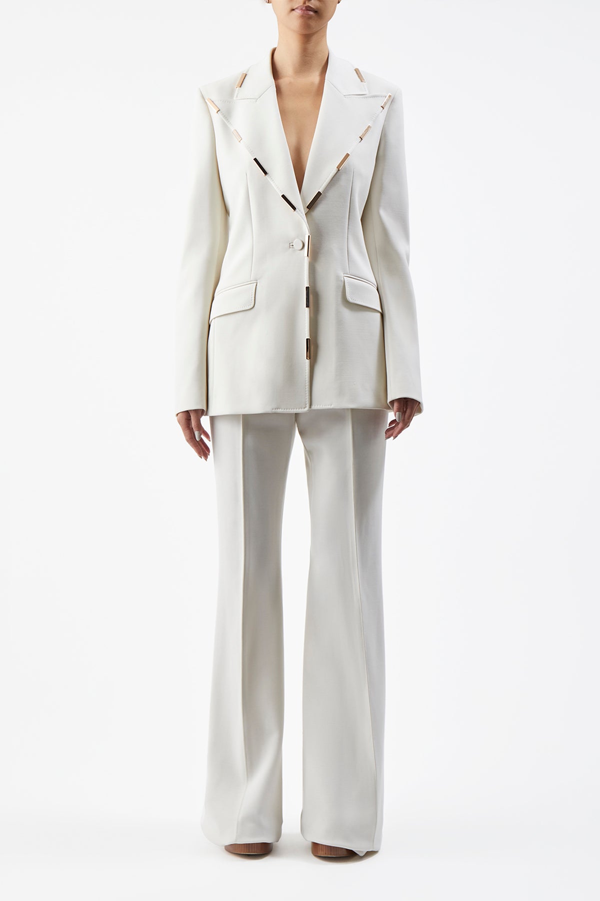 Leiva Blazer in Ivory Sportswear Wool with Gold Bars