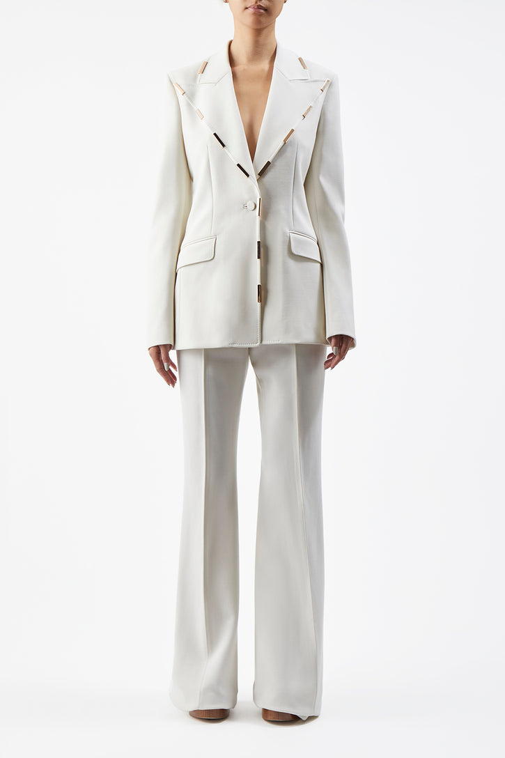Leiva Blazer in Ivory Sportswear Wool with Gold Bars