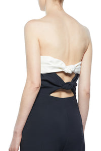 Vicky Jumpsuit in Black & Ivory Silk Wool Cady