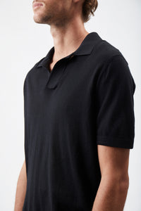 Stendhal Knit Short Sleeve Polo in Black Cashmere