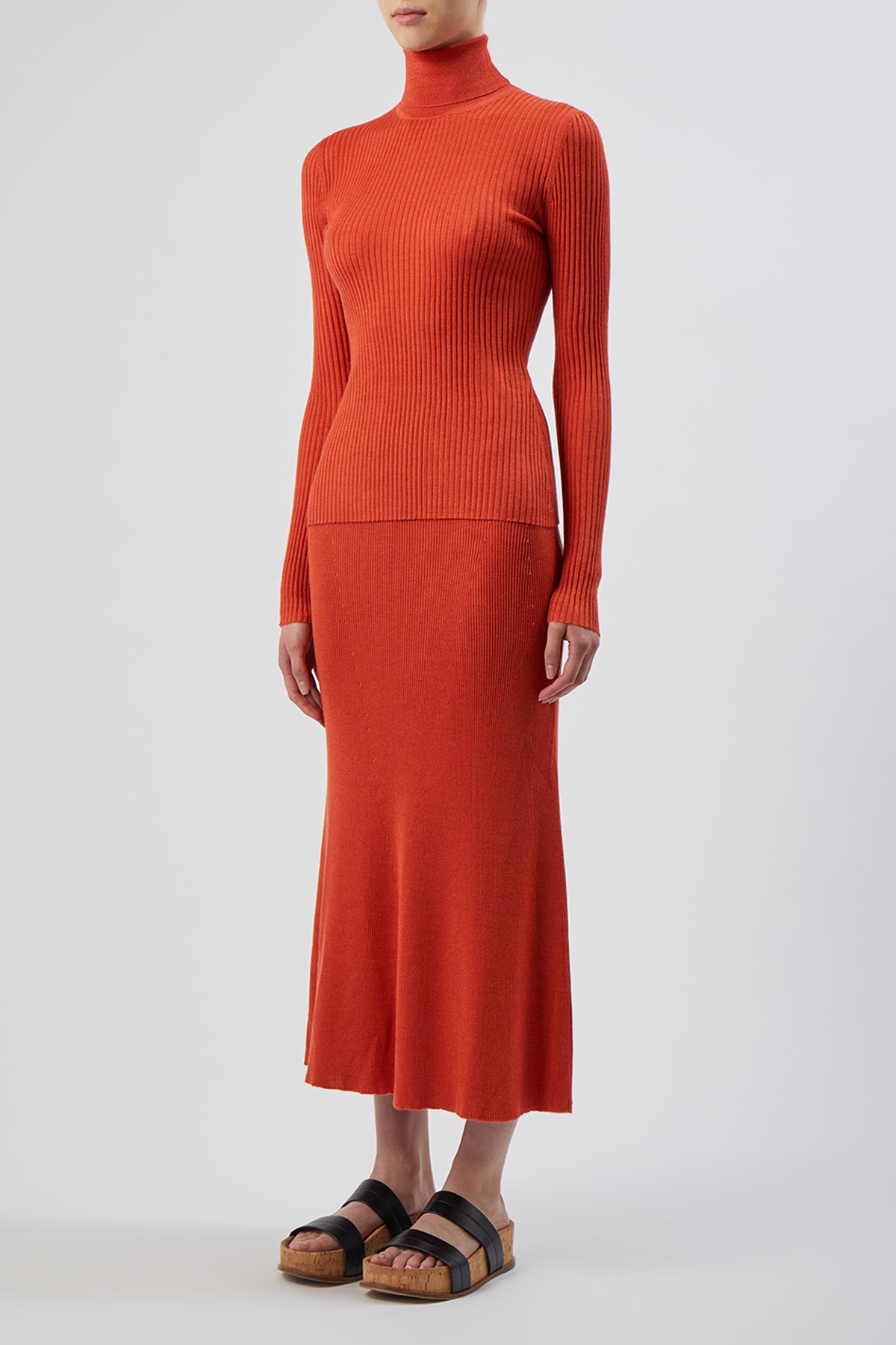 Epper Knit Midi Skirt in Spice Cashmere Silk