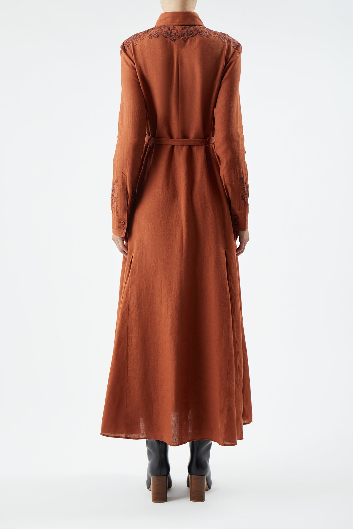 Mcgraw Embroidered Shirtdress in Red Clay Aloe Linen
