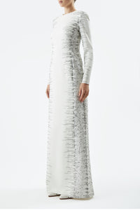 Bianca Embroidered Dress in Ivory Silk Wool Cady