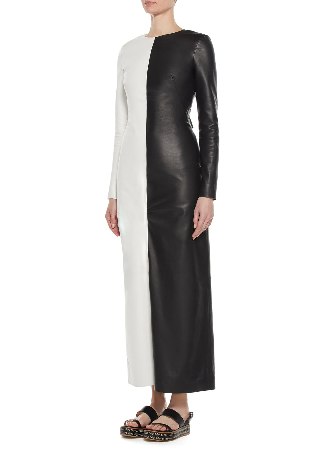 Currie Dress in Black & White Nappa Leather