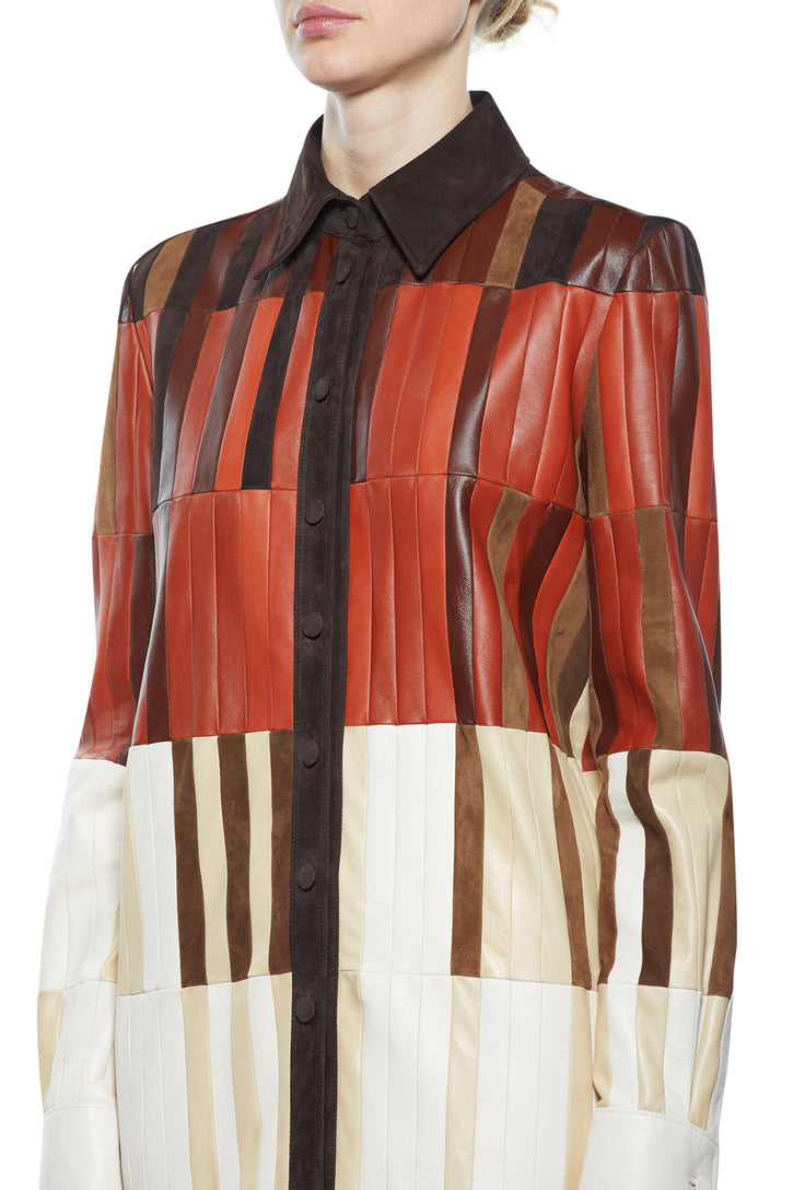 Campos Patchwork Shirt in Red Clay Nappa Leather