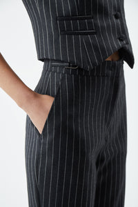 Jones Pant in Grey Pinstripe Wool