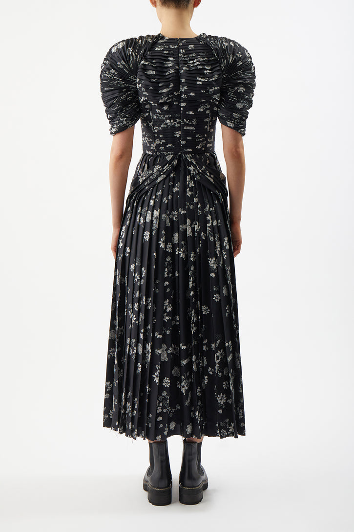 Peggy Dress in Black & White Printed Silk Twill