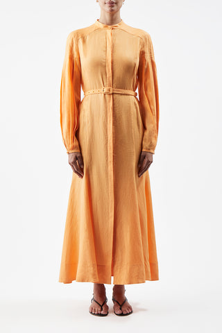 Lydia Maxi Dress with Slip in Fluorescent Orange Aloe Linen