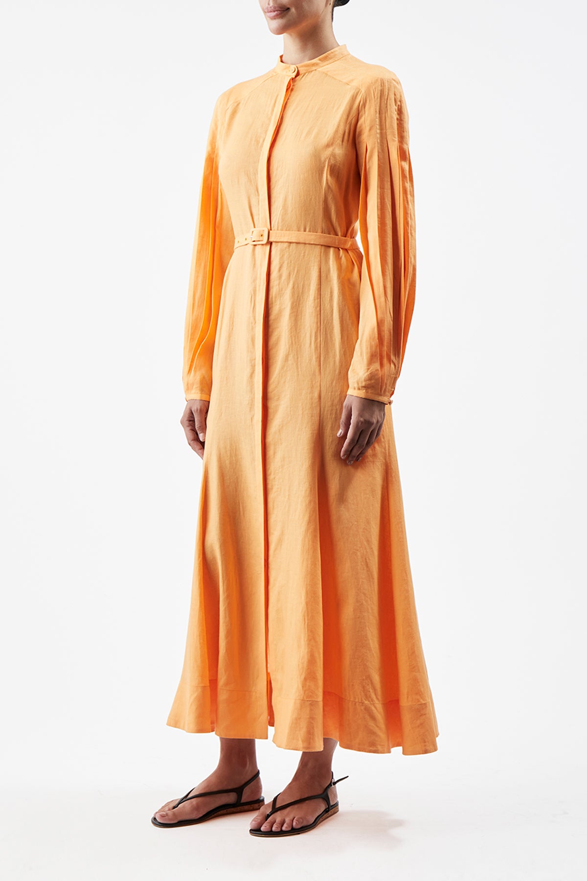 Lydia Maxi Dress with Slip in Fluorescent Orange Aloe Linen