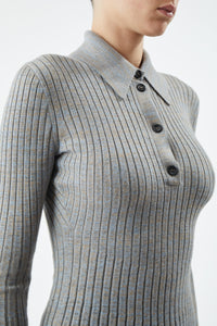 ライトブルーメランジカシミアのアラムニットポロ