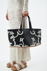 Coyote Tote Bag in Black & Ivory Leather