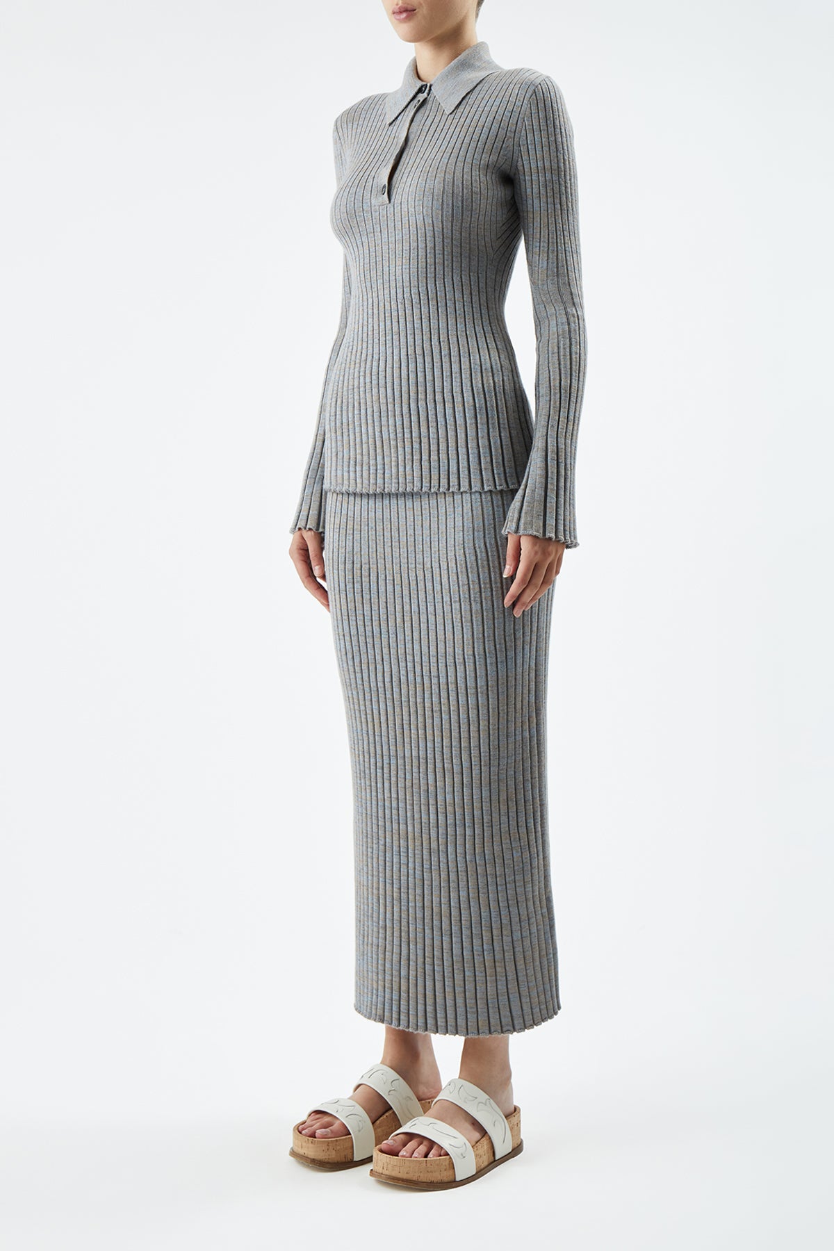 Conti Knit Midi Skirt in Light Blue Melange Cashmere