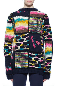 Lawrence Patchwork Knit Sweater in Dark Navy Multi Welfat Cashmere