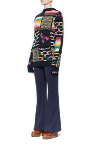 Lawrence Patchwork Knit Sweater in Dark Navy Multi Welfat Cashmere