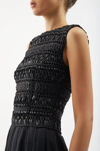 Yeni Dress in Black Woven Leather