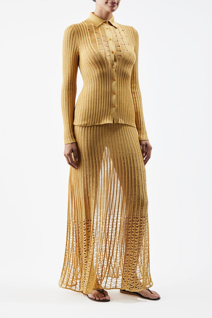 Aera Knit Shirt in Gold Shappe Silk