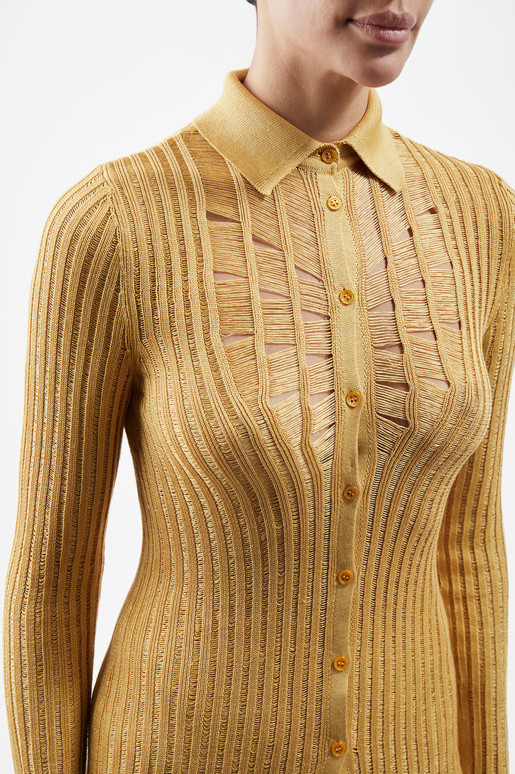 Aera Knit Shirt in Gold Shappe Silk